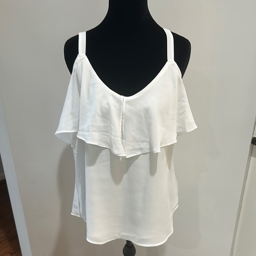 New York & Company White Ruffle Tank Top